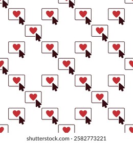 Mouse click on red Heart vector seamless pattern - Love concept design background