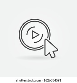 Mouse click on round video player button vector outline vlogging concept icon or sign