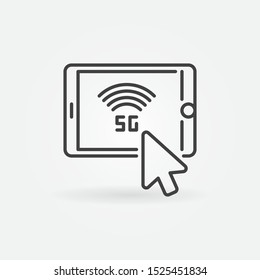 Mouse click on tablet with 5G vector outline icon