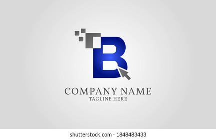 mouse click pixel digital letter B logo template for web or app developer, digital service, computer cell phone and gadget