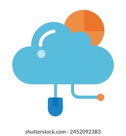 Mouse with cloud computing icon flat vector illustration on white background