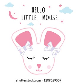 mouse cloud moon star ribbon illustration art vector 