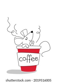 Mouse in the coffee cup, greeting card for your design, vector illustration 10eps