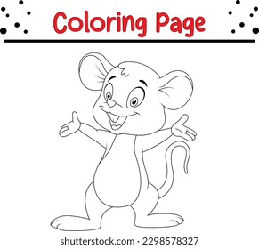 Mouse Coloring book for kids. Funny cartoon rat Digital illustration