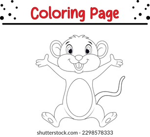 Mouse Coloring book for kids. Funny cartoon rat Digital illustration