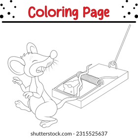 página de coloreado del ratón. Ilustración vectorial en blanco y negro para libro de colorantes