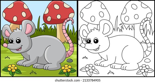 Mouse Coloring Page Colored Illustration