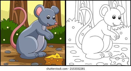 Mouse Coloring Page Colored Illustration