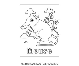 Mouse Coloring Page Isolated for Kids