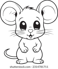Mouse, colouring book for kids, vector illustration	