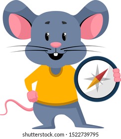 Mouse with compass, illustration, vector on white background.