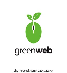 Mouse Computer with Green Leaf  Logo Design Inspiration
