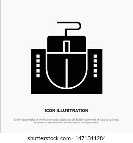 Mouse, Computer, Hardware, Education Solid Black Glyph Icon. Vector Icon Template background