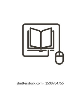 Mouse connected to a book icon. Trendy vector thin line illustration for concepts of online reading, e-learning, online education, articles and news websites