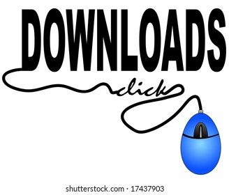 mouse connected to the word download - internet downloads