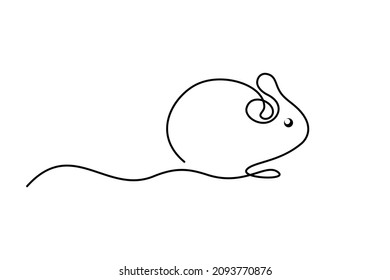 Mouse in continuous line art drawing style. Cute small mouse rodent black linear design isolated on white background. Vector illustration