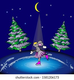 Mouse in the crown skates in the moonlight vector