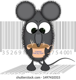 mouse with a Cup of coffee . cartoon vector illustration. rat with a Cup of coffee illustration.