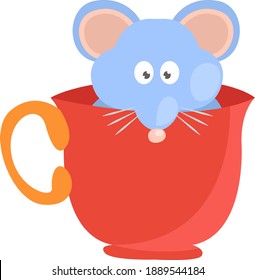 Ratón en una taza, ilustración, vector sobre fondo blanco