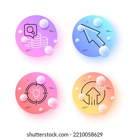 Mouse cursor, 5g upload and Idea minimal line icons. 3d spheres or balls buttons. Inspect icons. For web, application, printing. Click arrow, Fast wifi, Solution. Money budget. Vector