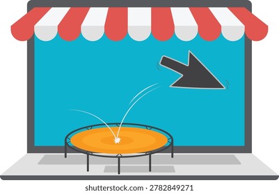 Mouse cursor arrow bouncing on laptop store trampoline