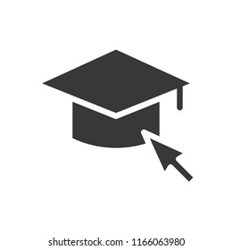mouse cursor arrow and square academic cap, education online icon