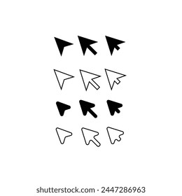Mouse cursor arrows black flat and outline. Vector icon for apps and websites.