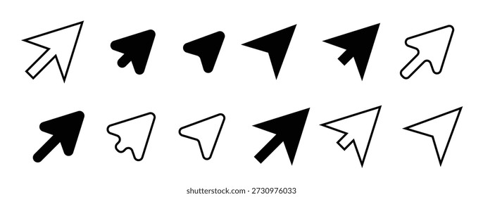 Flechas del cursor del ratón Negro plano y contorno icono de Vector para