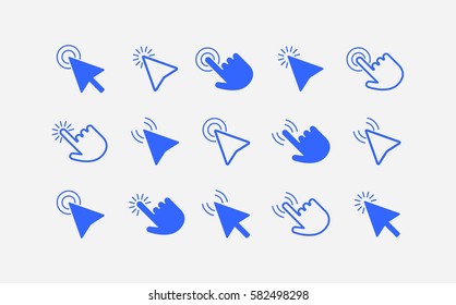 Mouse cursor arrows and hands flat style design vector icon collection.