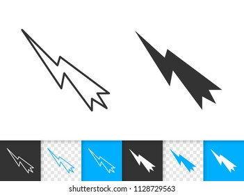 Mouse cursor black linear and silhouette icons. Thin line sign of arrow. Click outline pictogram isolated on white transparent backdrop. Vector Icon lightning shape Cursor design simple symbol closeup