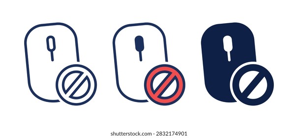 Mouse Cursor Block Icon. Pointer with Prohibition Symbol for Blocked Action, Disabled Control and Access Restriction. Vector Illustration