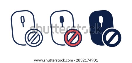 Mouse Cursor Block Icon. Pointer with Prohibition Symbol for Blocked Action, Disabled Control and Access Restriction. Vector Illustration