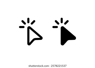 Mouse Cursor Click Icon in Outline and Solid Style vector