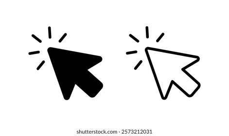 Mouse cursor click icon set. Cursor flat icon with outline isolated on white background. Vector illustration