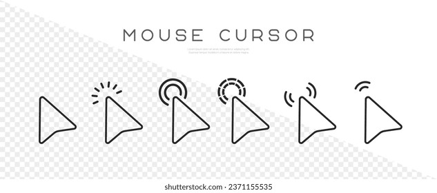 Mouse cursor click icon. Web pointer set. Click arrow cursor collection. Vector illustration