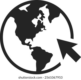 Mouse cursor clicking on the Americas section of a globe, symbolizing global internet connectivity, seamless communication, and widespread online access across continents