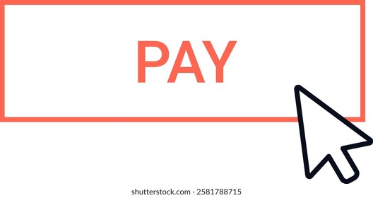 Mouse cursor clicking an orange pay button on a white background representing online payment and secure transaction in e commerce and digital purchase