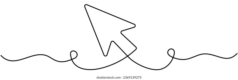 Mouse cursor continuous line drawn. Arrow pointer linear symbol. Vector illustration isolated on white.