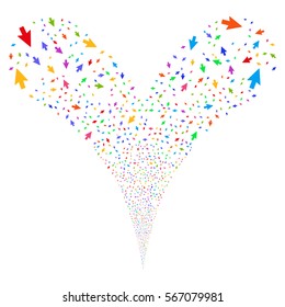 Mouse Cursor fireworks stream. Vector illustration style is flat bright multicolored iconic symbols on a white background. Object double fountain constructed from random pictographs.