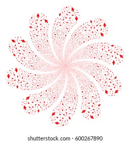Mouse Cursor fireworks swirl flower with ten petals. Vector illustration style is flat red scattered symbols. Object whirl organized from random design elements.