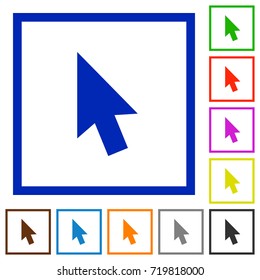 Mouse cursor flat color icons in square frames on white background