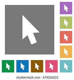 Mouse cursor flat icons on simple color square backgrounds