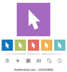 Mouse cursor flat white icons in square backgrounds. 6 bonus icons included.