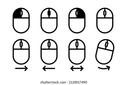 Mouse cursor gesture icon set. Swipe, click and rotate button symbol collection.