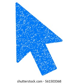Mouse Cursor grainy textured icon for overlay watermark stamps. Flat symbol with unclean texture. Dotted vector blue ink rubber seal stamp with grunge design on a white background.