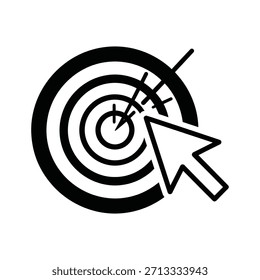Mouse cursor hitting the bullseye of a target, symbolizing precision, focus, and achieving goals, isolated on
