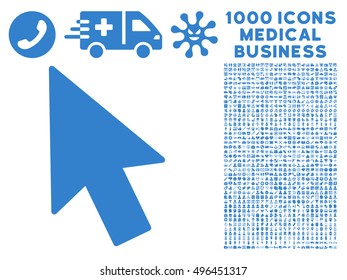 Mouse Cursor icon with 1000 medical commercial cobalt vector design elements. Set style is flat symbols, white background.