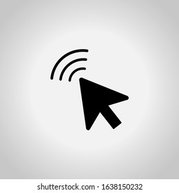 Mouse cursor icon black color on gray background. Black arrow next to waves.