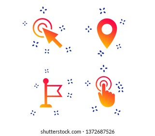 Mouse cursor icon. Hand or Flag pointer symbols. Map location marker sign. Random dynamic shapes. Gradient flag icon. Vector