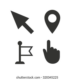 Mouse cursor icon. Hand or Flag pointer symbols. Map location marker sign. Flat icons on white. Vector